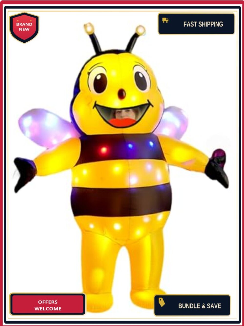 Inflatable Bumble Bee Costume LED Light Up Full Body Blow Up Halloween
